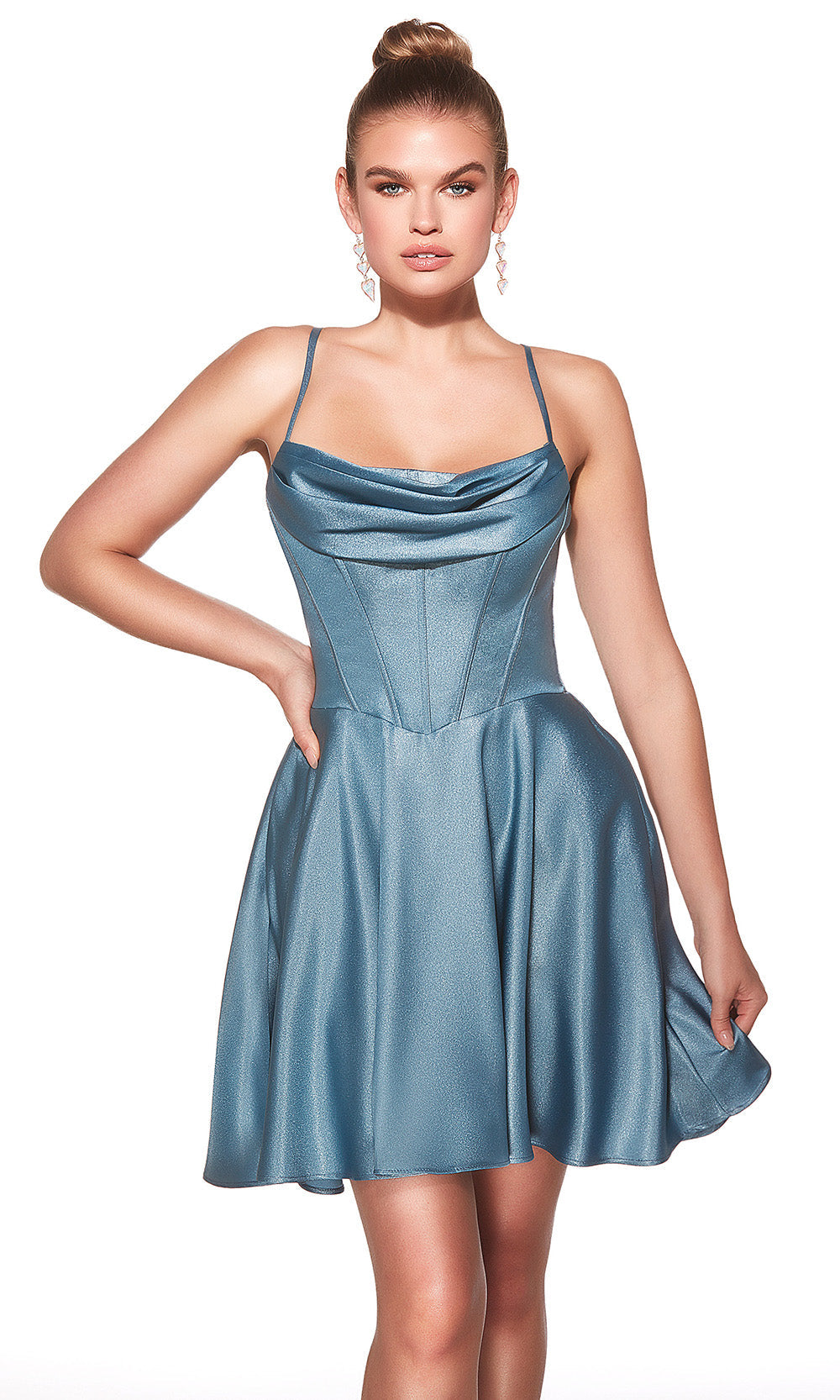 Alyce Paris 30047 - Shimmer Cowl Neck Corset Cocktail Dress - designer cocktail dress at Silhouette Dresses