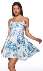 Alyce Paris 30059 - Printed Satin Scoop Neck Short Dress - detail view