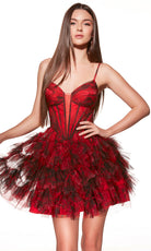 Alyce Paris 30078 - Floral Print Corset V-Neck Mini Dress - back view