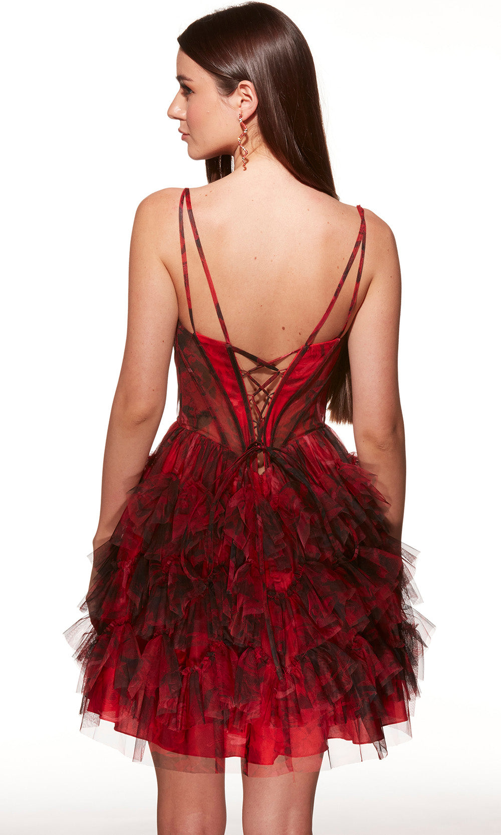 Alyce Paris 30078 - Floral Print Corset V-Neck Mini Dress - detail view
