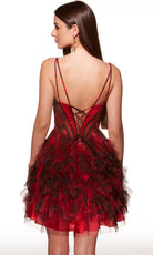 Alyce Paris 30078 - Floral Print Corset V-Neck Mini Dress - detail view