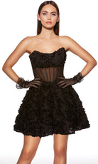 Alyce Paris 30079 - Rosette Strapless Satin Cocktail Dress - designer cocktail dress at Silhouette Dresses
