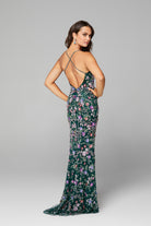 Primavera Couture - 3073 Beaded V-neck Sheath Dress With Slit