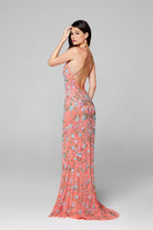 Primavera Couture - 3073 Beaded V-neck Sheath Dress With Slit