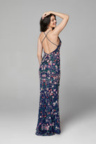 Primavera Couture - 3073 Beaded V-neck Sheath Dress With Slit
