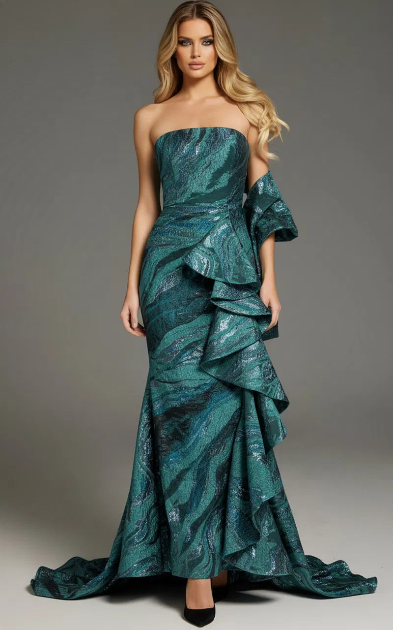 Jovani 31137 - Strapless Ruffle Detailed Prom Gown - detail view