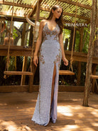 Primavera Couture - 3211 Strappy Plunging V-neck Gown with Slit