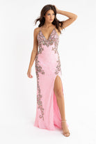 Primavera Couture - 3211 Strappy Plunging V-neck Gown with Slit