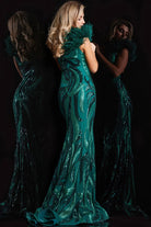 Jovani 32596 - Feather Shoulder Sequined Dress - view 6
