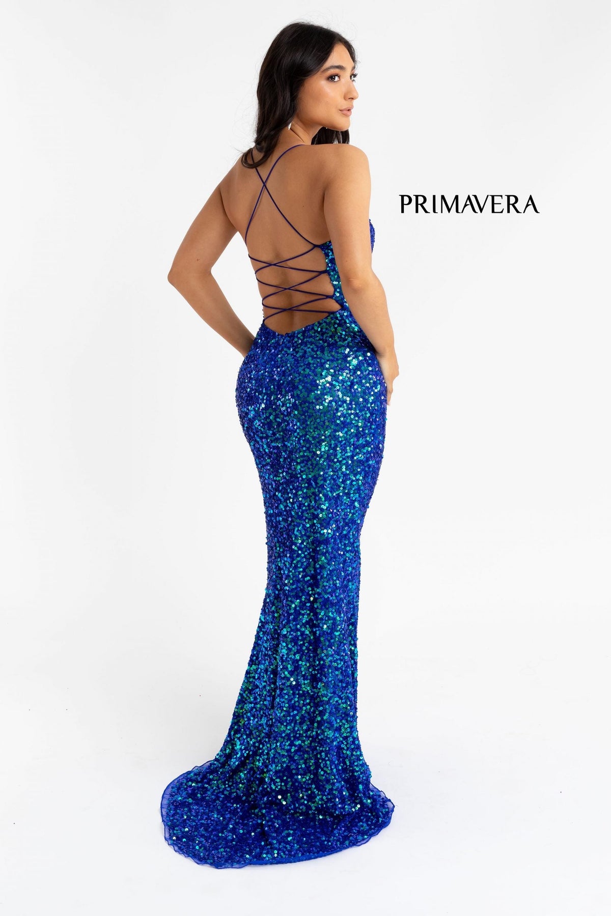 Primavera Couture - 3290 Sequined Sexy Back Gown