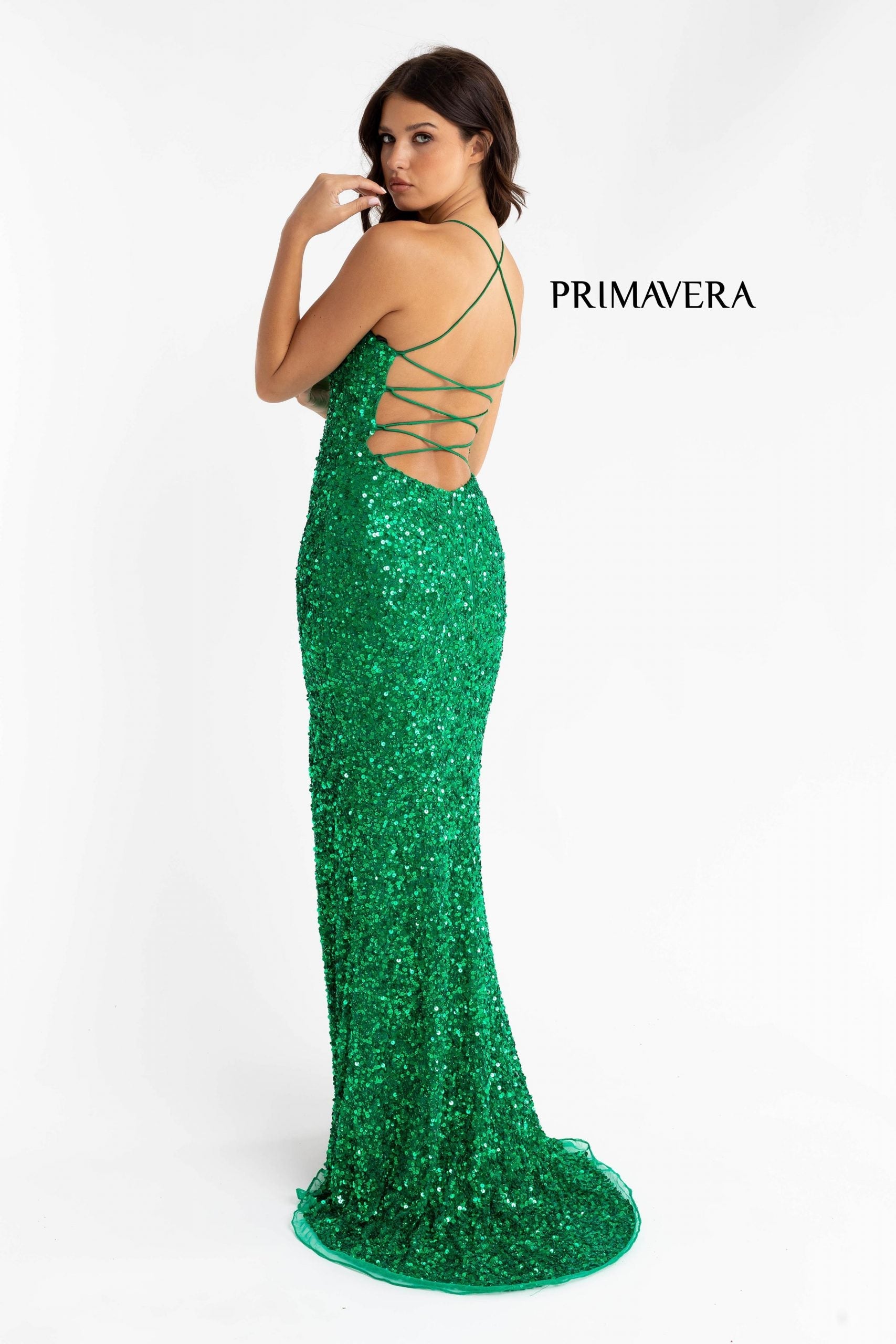 Primavera Couture - 3290 Sequined Sexy Back Gown