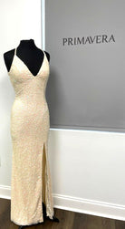 Primavera Couture - 3291 Sparkling Allover Sequin V Neck Sheath Gown