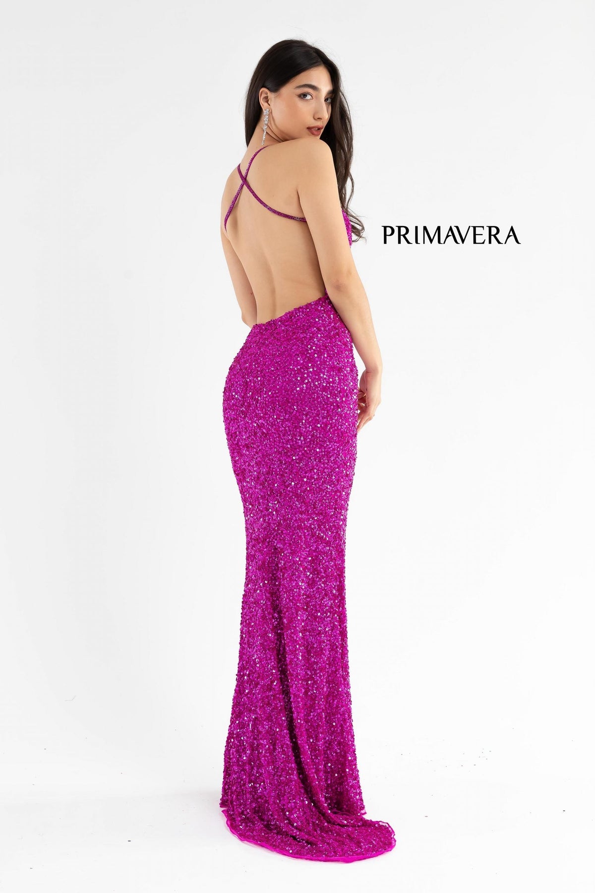 Primavera Couture - 3291 Sparkling Allover Sequin V Neck Sheath Gown