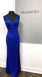 Primavera Couture - 3291 Sparkling Allover Sequin V Neck Sheath Gown
