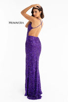 Primavera Couture - 3295 Sequined Scroll Motif High Slit Gown