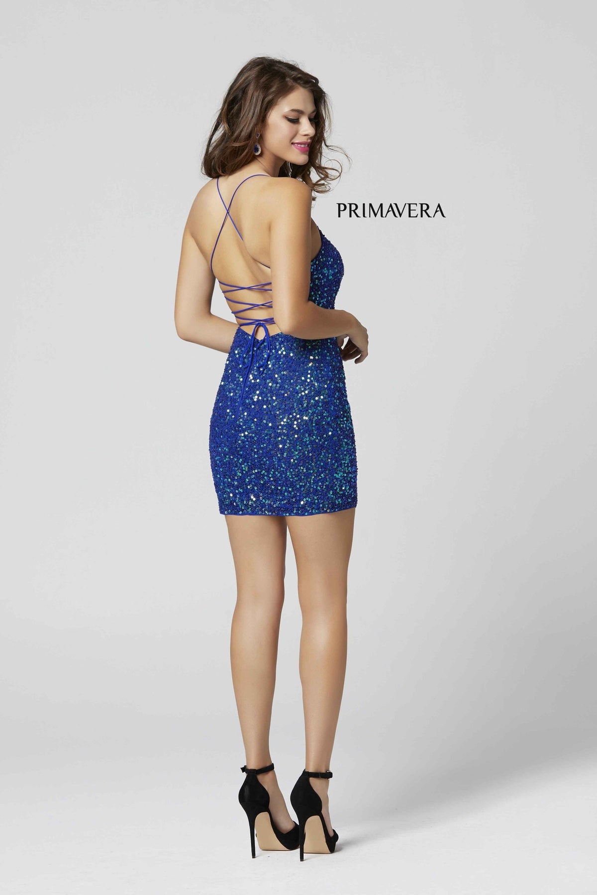 Primavera Couture - 3351 Sequined Strappy Back Fitted Cocktail Dress