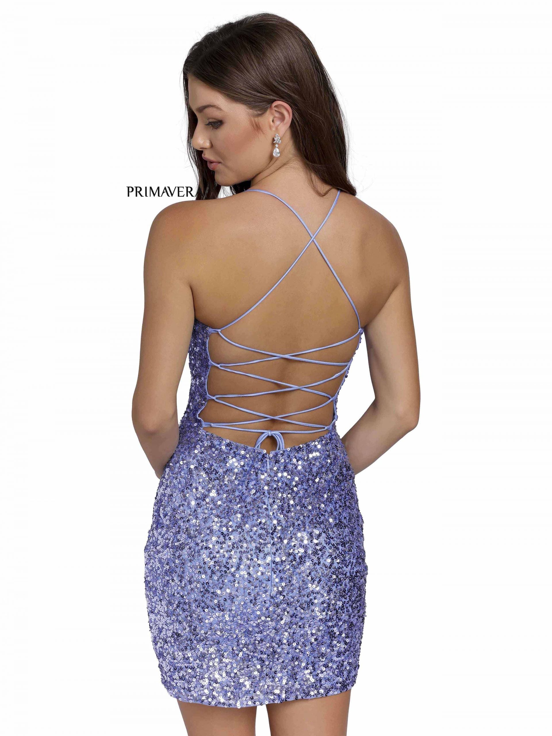 Primavera Couture - 3351 Sequined Strappy Back Fitted Cocktail Dress