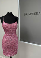 Primavera Couture - 3351 Sequined Strappy Back Fitted Cocktail Dress