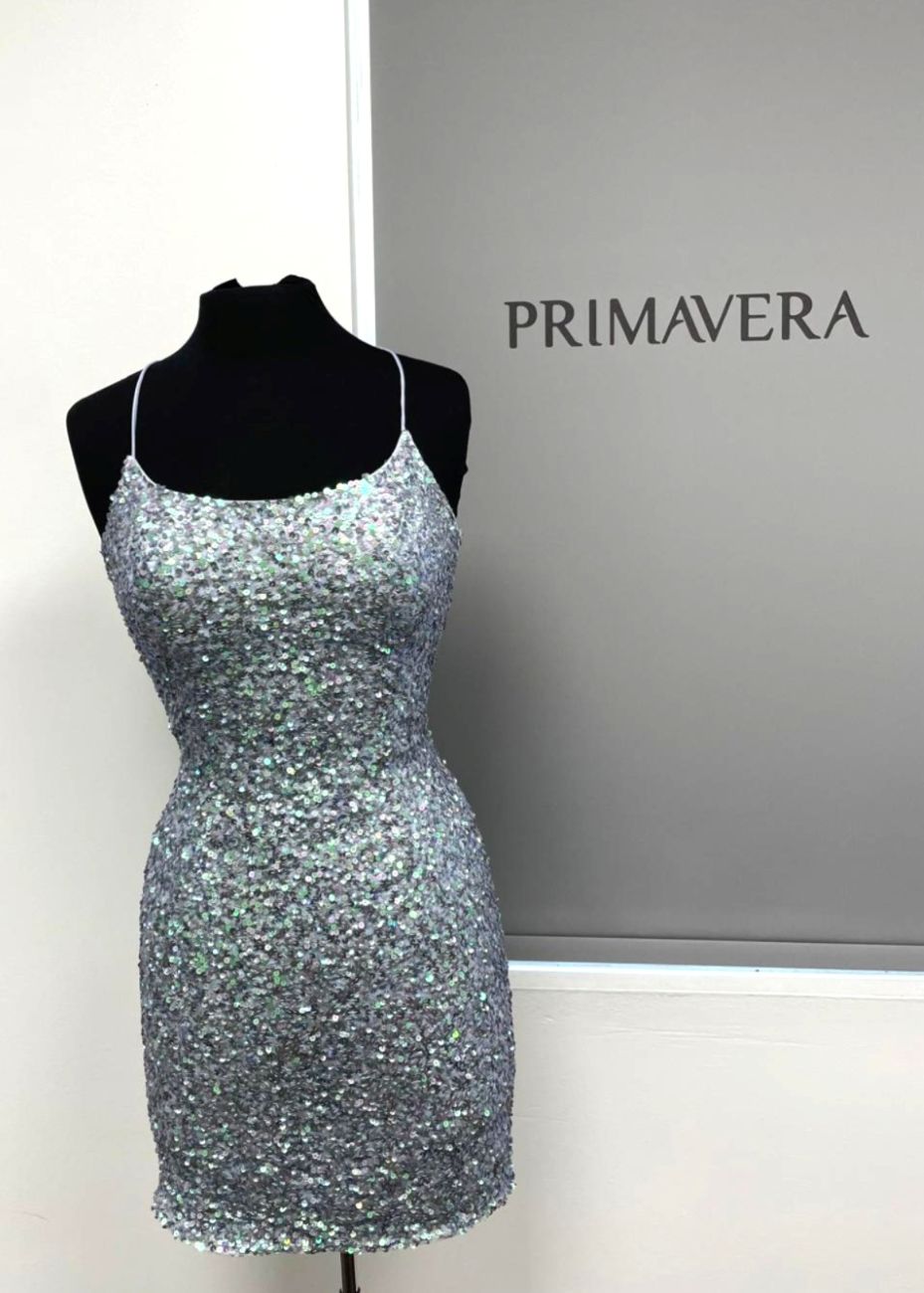 Primavera Couture - 3351 Sequined Strappy Back Fitted Cocktail Dress