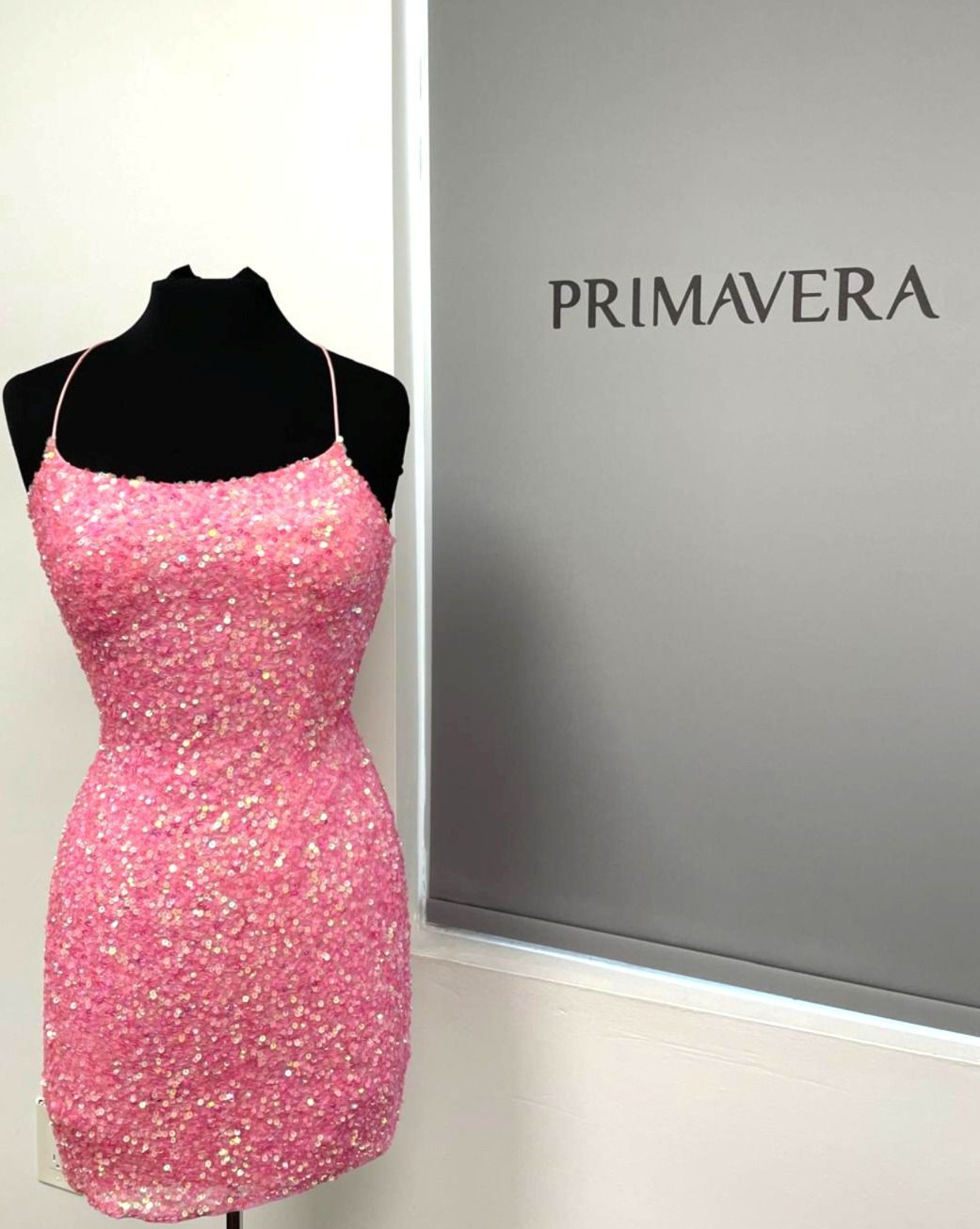 Primavera Couture - 3351 Sequined Strappy Back Fitted Cocktail Dress