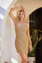 Primavera Couture - 3351 Sequined Strappy Back Fitted Cocktail Dress