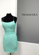 Primavera Couture - 3351 Sequined Strappy Back Fitted Cocktail Dress