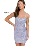 Primavera Couture - 3351 Sequined Strappy Back Fitted Cocktail Dress