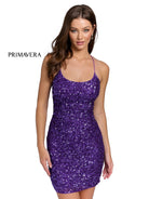 Primavera Couture - 3351 Sequined Strappy Back Fitted Cocktail Dress
