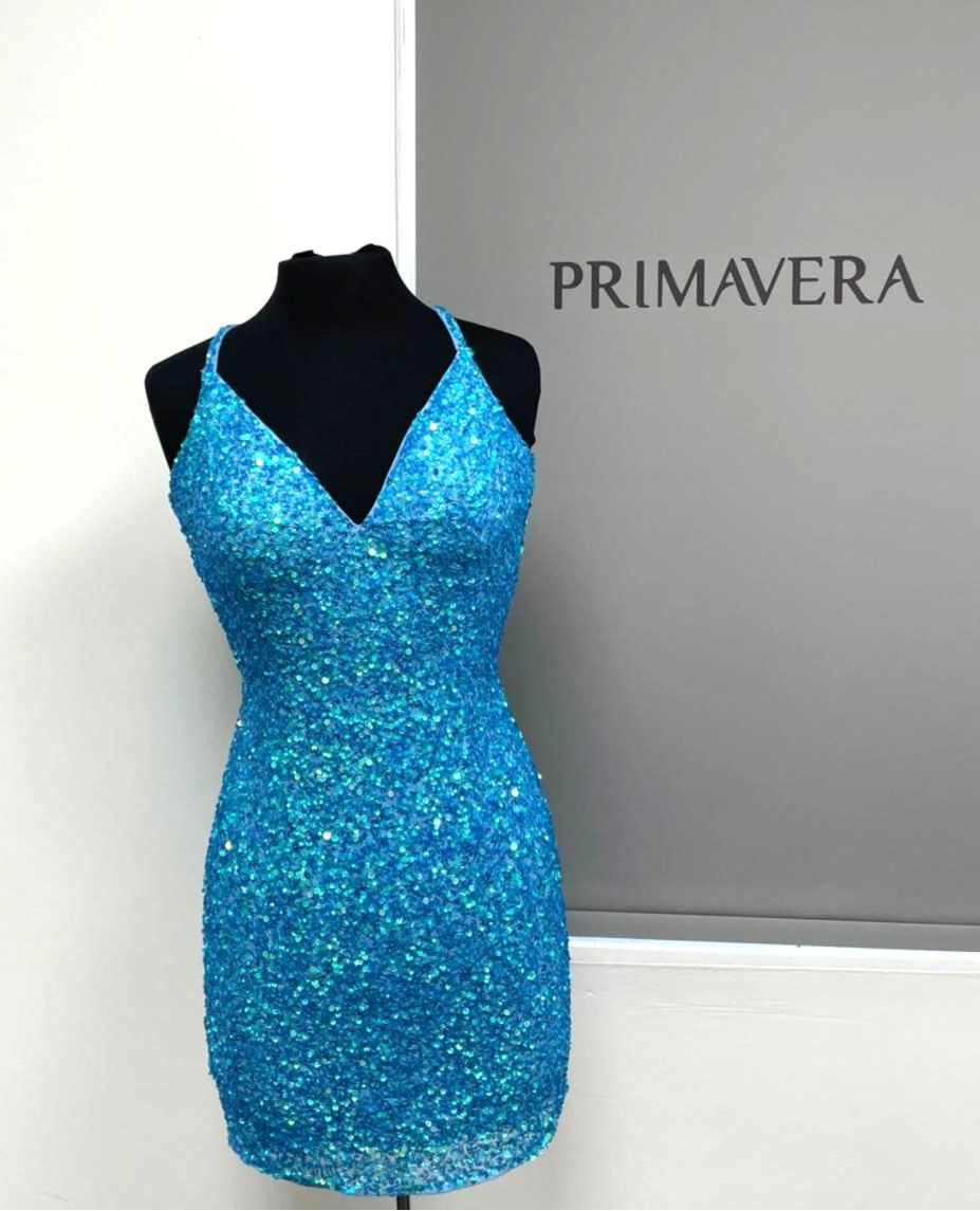 Primavera Couture - 3352 V-Neck Open Back Sequin Fitted Cocktail Dress