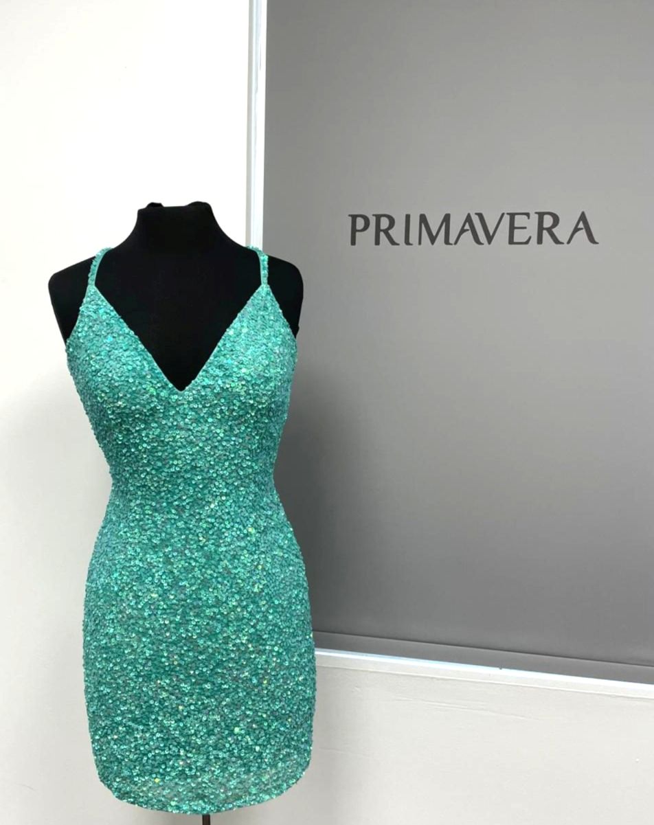Primavera Couture - 3352 V-Neck Open Back Sequin Fitted Cocktail Dress