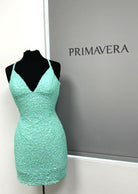 Primavera Couture - 3352 V-Neck Open Back Sequin Fitted Cocktail Dress