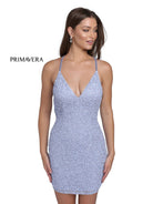 Primavera Couture - 3352 V-Neck Open Back Sequin Fitted Cocktail Dress