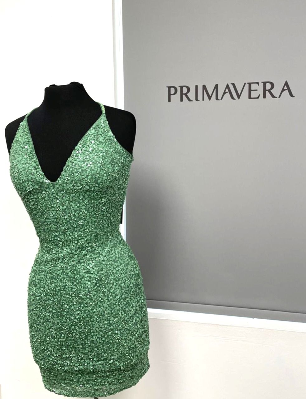 Primavera Couture - 3352 V-Neck Open Back Sequin Fitted Cocktail Dress