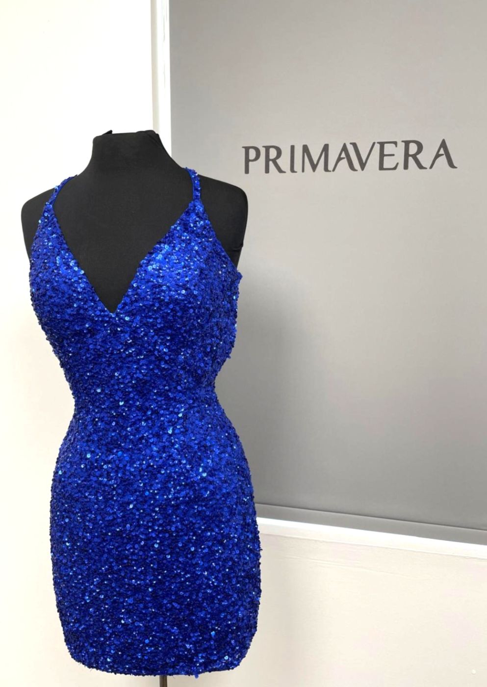 Primavera Couture - 3352 V-Neck Open Back Sequin Fitted Cocktail Dress