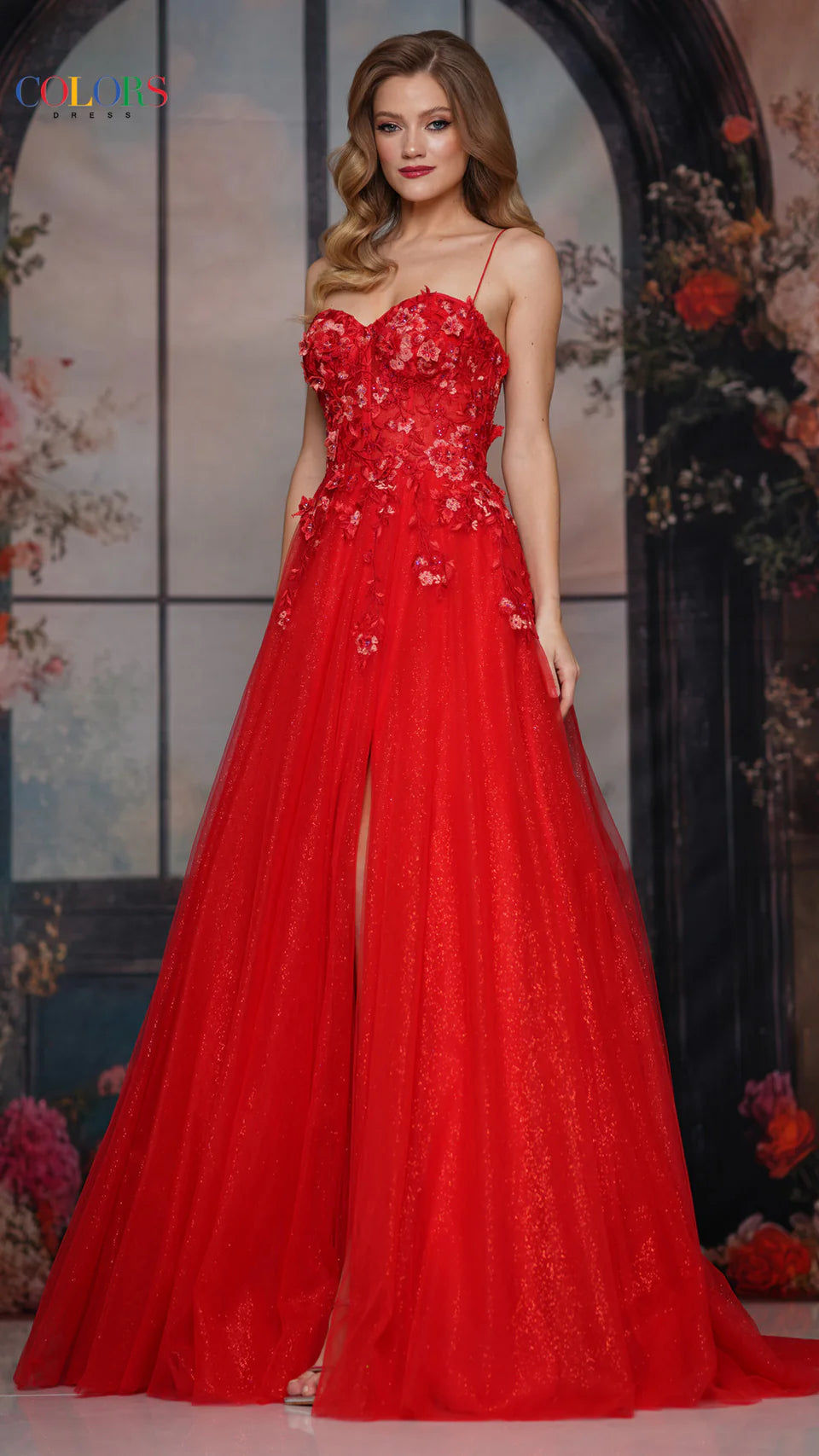 Colors Dress 3496 - Floral Appliqued Sweetheart Prom Dress - view 7