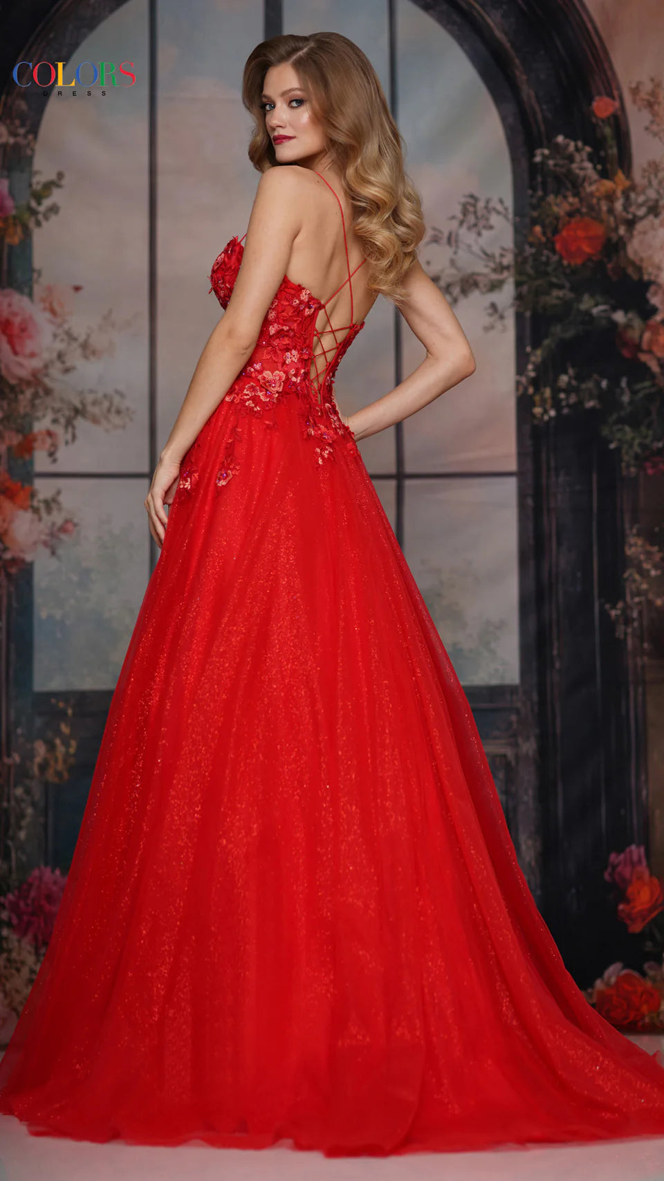 Colors Dress 3496 - Floral Appliqued Sweetheart Prom Dress - view 8