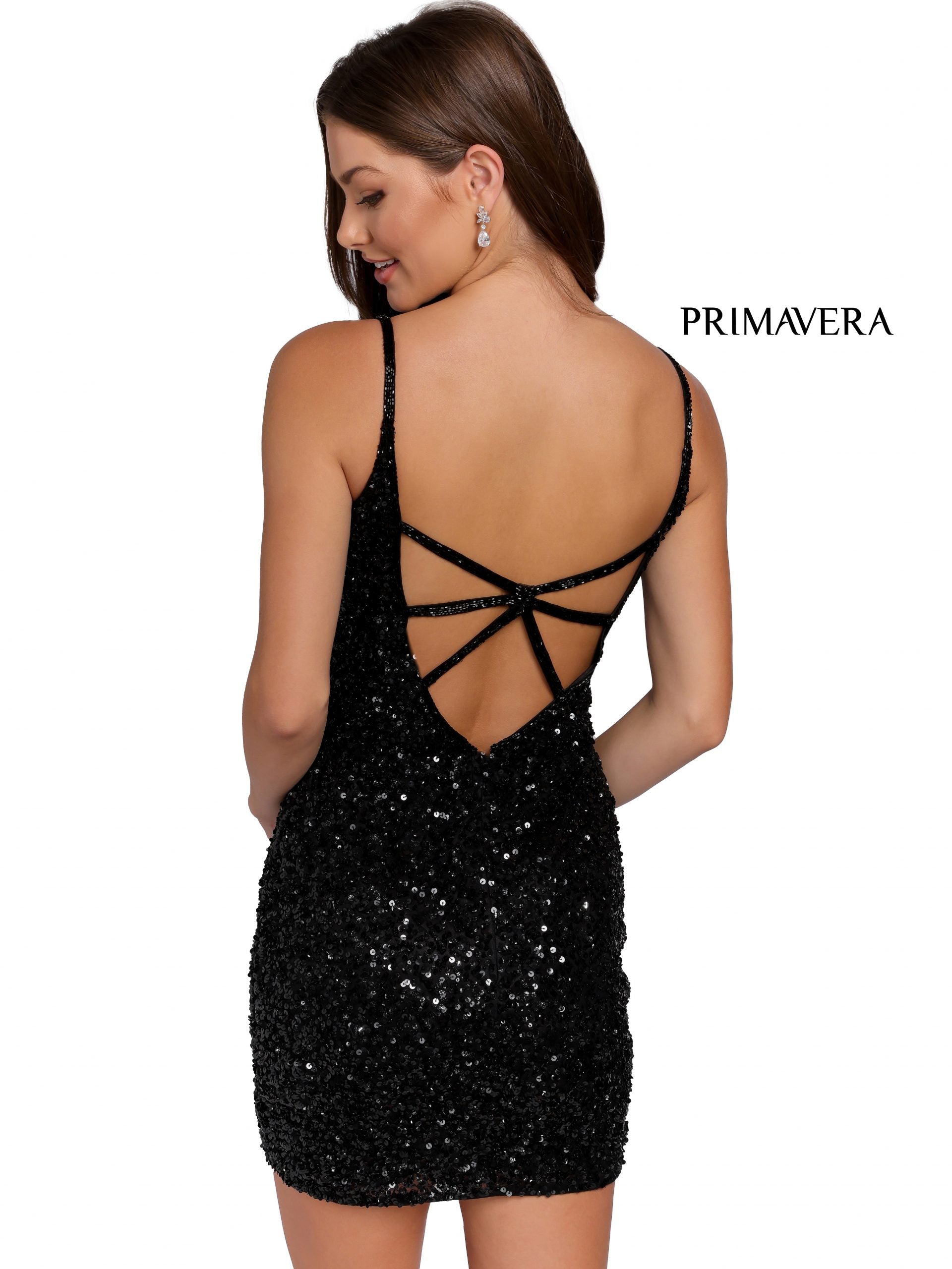 Primavera Couture - 3572 Sheer Plunge V-Neck Sequin Cocktail Dress