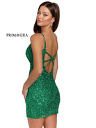 Primavera Couture - 3572 Sheer Plunge V-Neck Sequin Cocktail Dress