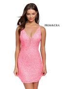 Primavera Couture - 3572 Sheer Plunge V-Neck Sequin Cocktail Dress