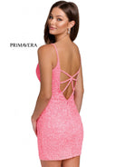 Primavera Couture - 3572 Sheer Plunge V-Neck Sequin Cocktail Dress