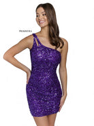 Primavera Couture - 3573 One Shoulder Sequined Fitted Cocktail Dress
