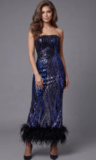 Jovani 36376 - Feather Hem Strapless Column Evening Dress - designer prom dress at Silhouette Dresses