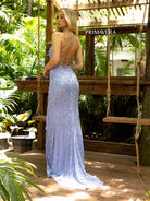 Primavera Couture - 3638 Lace-up Open Back Beaded High Slit Dress