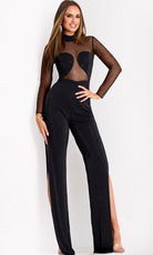 Jovani 36474 - Sheer Rhinestone High Neck Jumpsuit - detail view