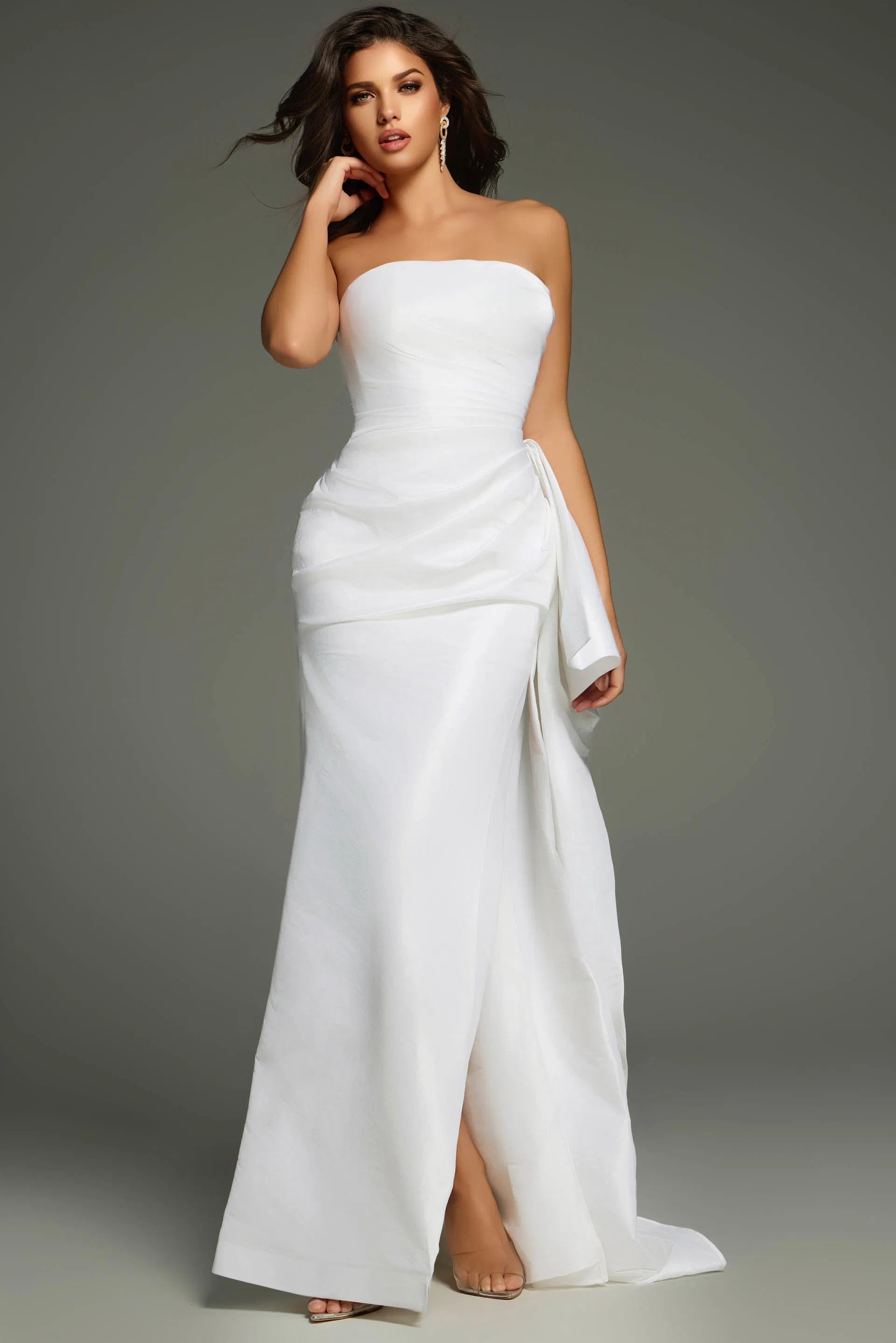 Jovani 36854 - Pleat Bodice Prom Dress with Slit - detail view