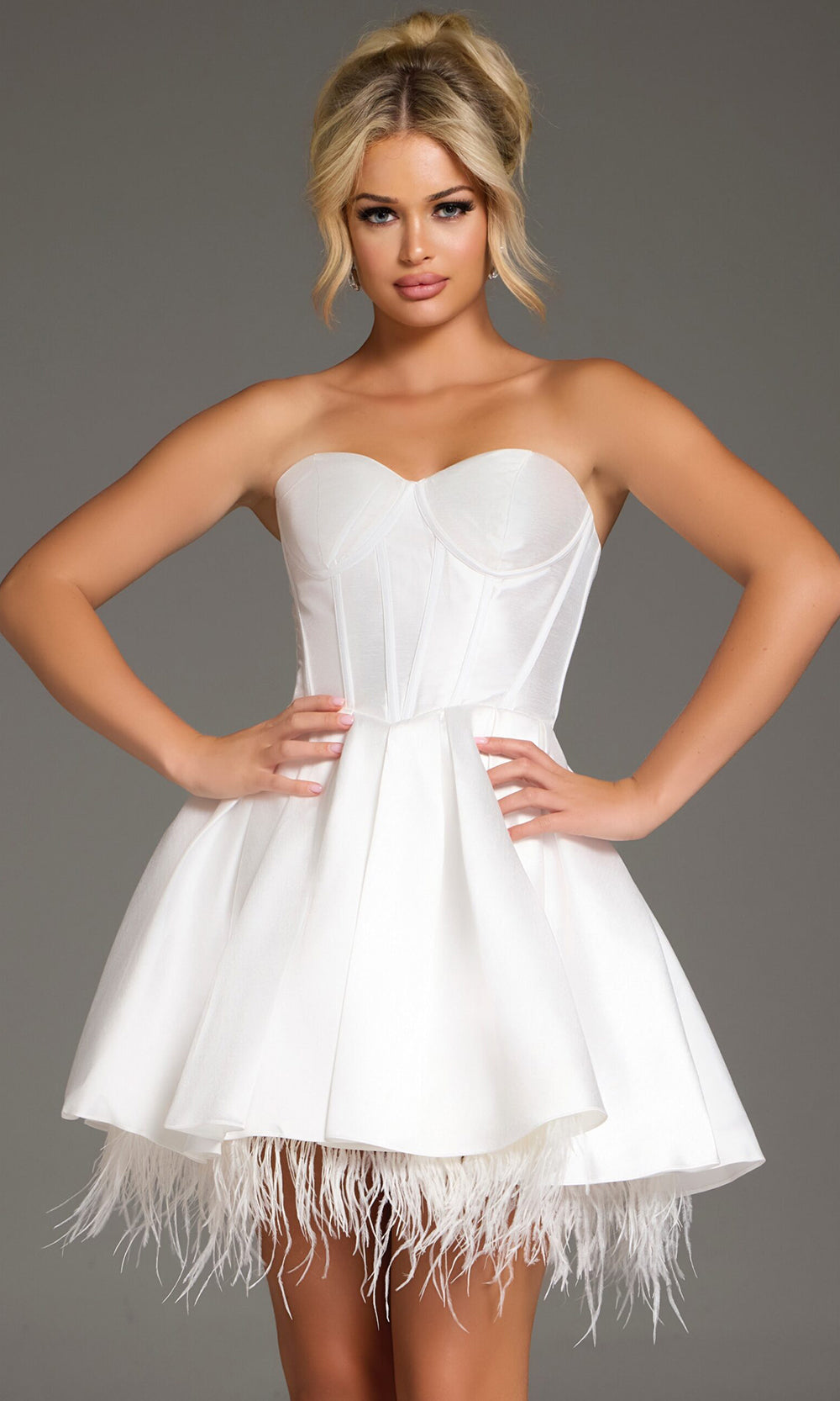 Jovani 36979 - Sweetheart A-line Dress with Feather Hem - detail view
