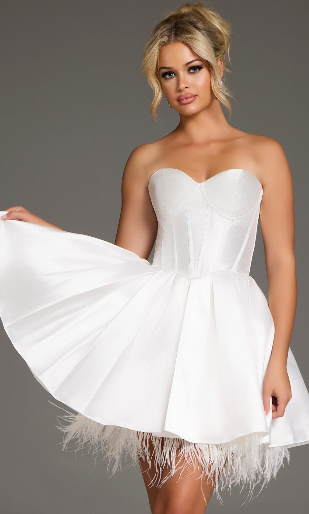 Jovani 36979 - Sweetheart A-line Dress with Feather Hem - back view