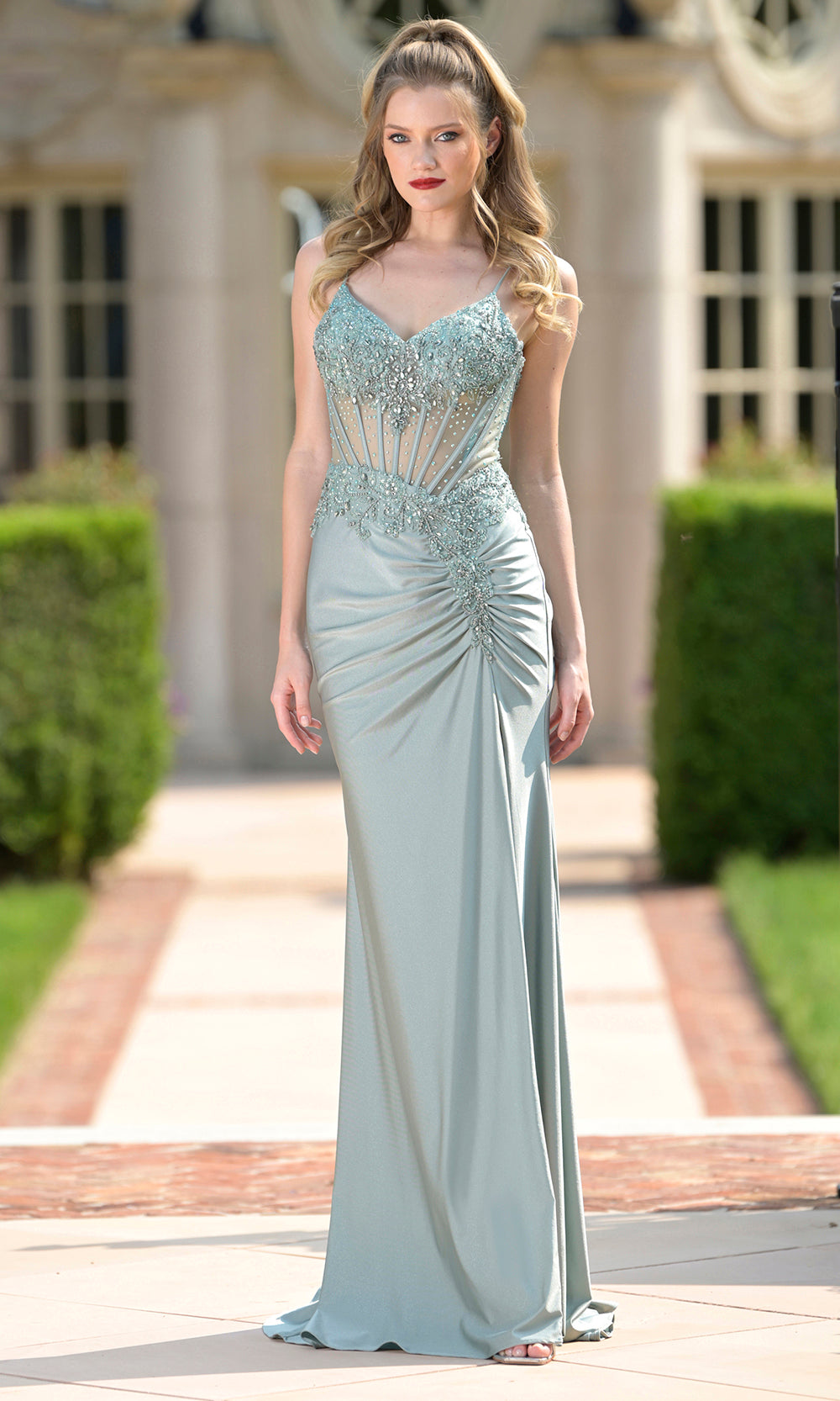 Colors Dress 3705 - Beaded Embellished V-Neckline Dress - view 4