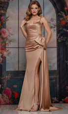 Colors Dress 3709 - Cowl Neckline Ruched Gown with Bow Detail - back view