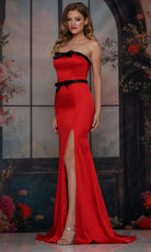 Colors Dress 3712 - Straight Neckline Satin Gown with Bows - back view